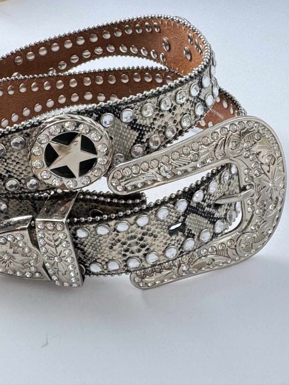 Blazin Roxx Western Star Belt Silver Rhinestone Crystal Snake Scallop Large NWOT - Picture 11 of 11